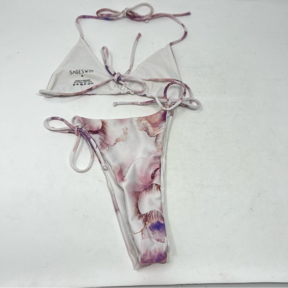 Sage Swim Purple Floral 2 Piece String Cheeky Bikini Size Medium - Picture 5 of 5